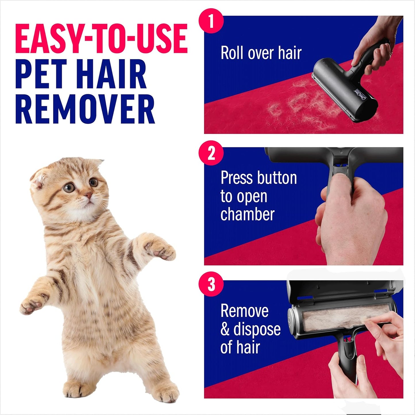 Chom Chom Roller Pet Hair Remover and Reusable Lint Roller - Black Chomchom Cat and Dog Hair Remover for Furniture, Couch, Carpet, Clothing and Bedding - Portable, Multi-Surface Fur Removal Tool