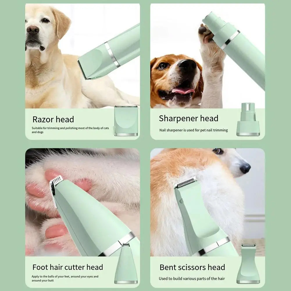 Professional 4-in-1 Pet Electric Hair Clipper with Four Blades, Grooming Trimmer, and Nail Grinder for Dogs and Cats